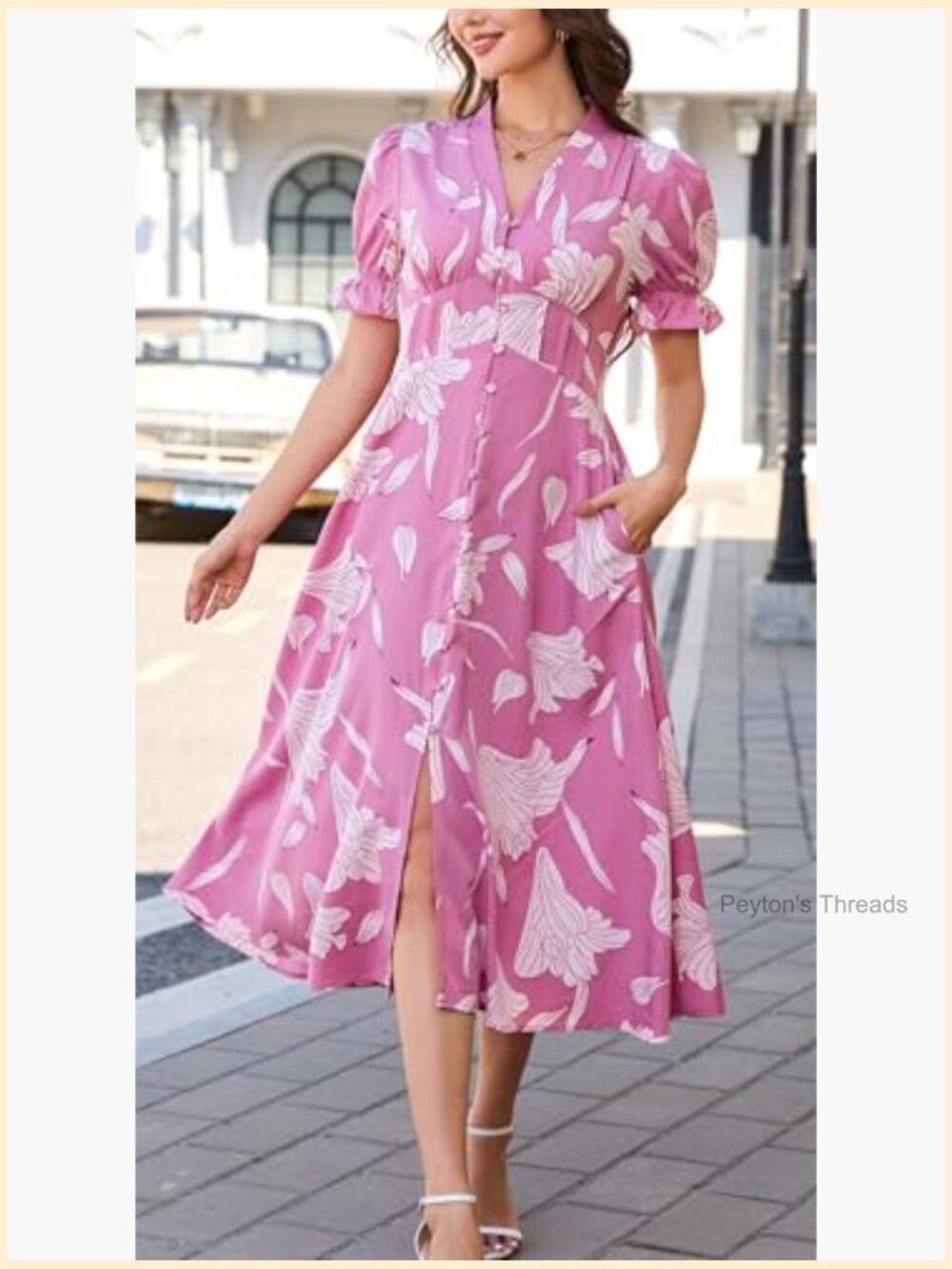 Women's Floral Maxi Dress Short Sleeve V Neck Flowy Beach Wedding Guest Dress - Picture 4 of 6